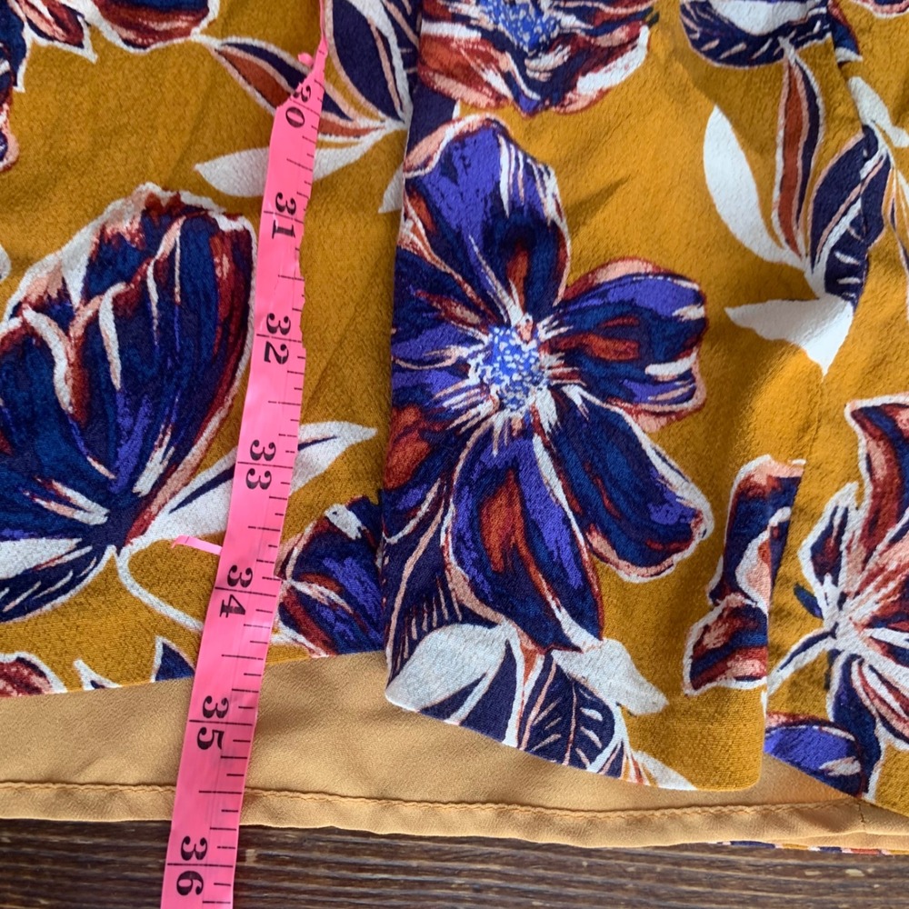Garnet Hill Mustard Yellow Floral V-Neck Cap Sleeve Pocket Shift Dress Size 10 - Picture 7 of 7